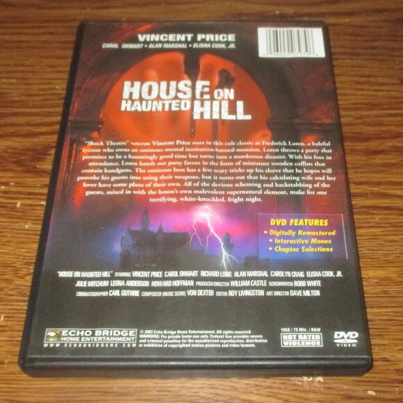 House on Haunted Hill (DVD, 2003, from 1958/ B & W) Vincent Price - Picture 3 of 3